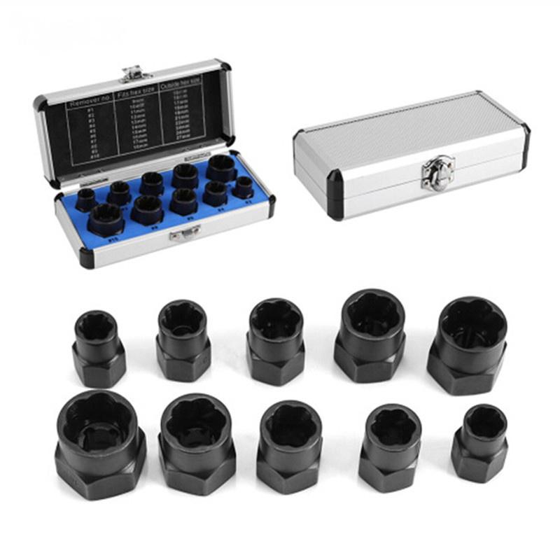 10pc Damaged Bolt Nut Remover Extractor Removal Socket Threading Tools Kit