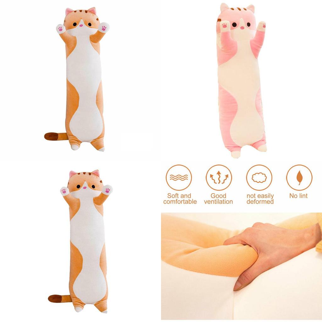 Adorable Long Cat Plush Toy Soft Stuffed Kitten Pillow Perfect For Kids Sleeping Comfort