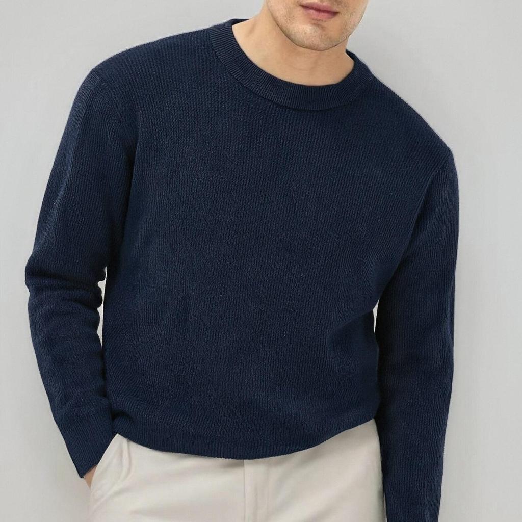 Old Money Style Men's Round Neck Long Sleeve Knit Sweater - Autumn/Winter Casual High-End Feel