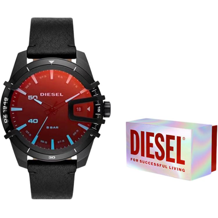 Diesel Käfiguhr Quarzwerk Lederarmband Schwarzes Zifferblatt Unisex Chamäleon Mode Schwarz Cool Buntes Persönlichkeitszifferblatt Unisex-Uhren DZ1948