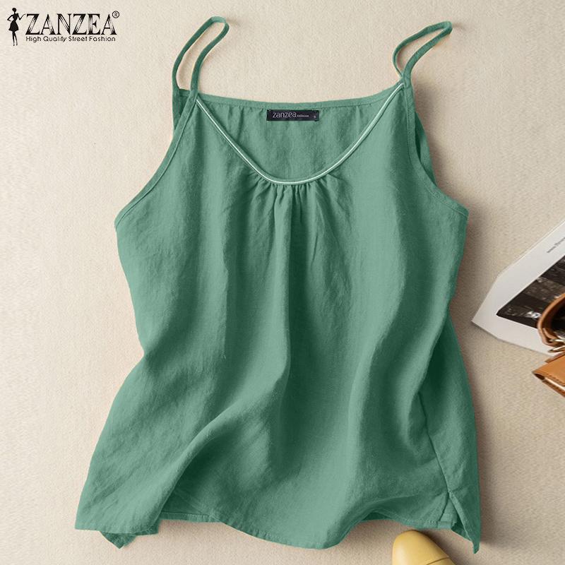

ZANZEA Women Summer Casual Cotton Sleeveless Tank Tops Camisole S зелений