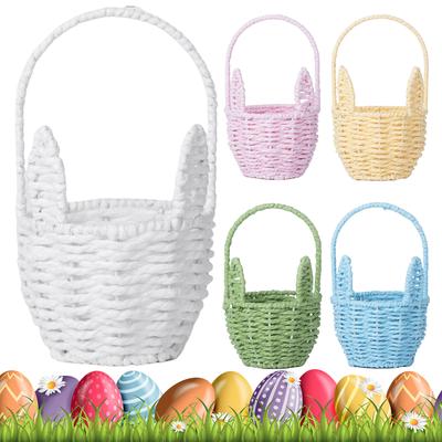Easter Cute Rabbit Ears Basket with Handle Mini Handmade Rabbit Baskets Cartoon Woven Ear Decorative Basket Sundries Organizer