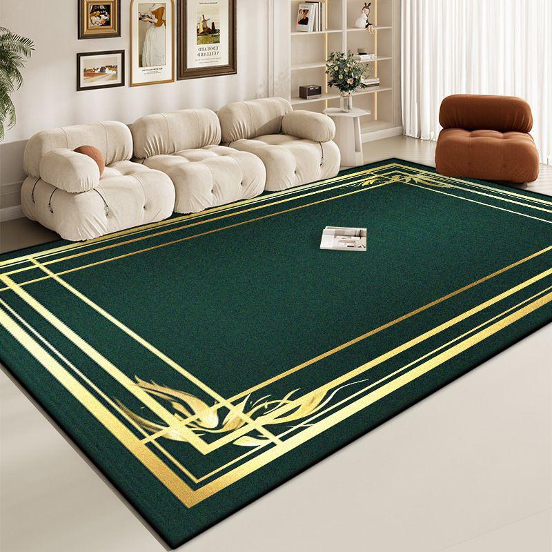 Luxury Green Large Living Room Rug Golden Border Antiskid Room Decoration Home Mats Soft Fluffy Lounge Carpet Machine Washable
