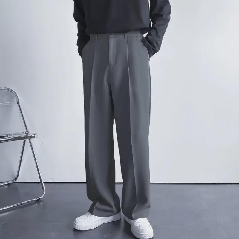 Men's Classic Solid Color Pleated Casual Trousers - Versatile, Loose-Fit for Spring and Autumn, Korean Business Style