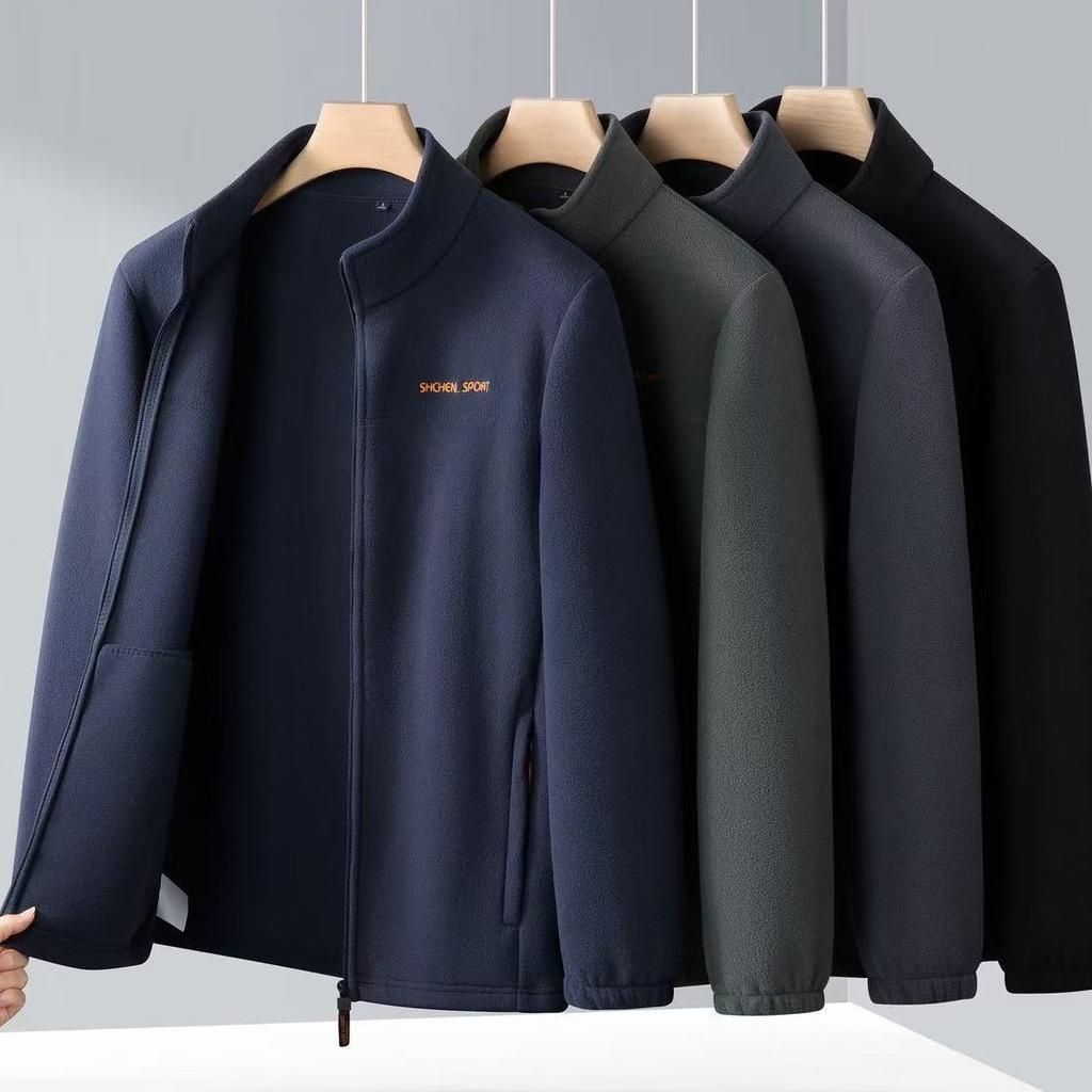Autumn and Winter Polar Fleece Jacket Tops Men's Jackets Stand-up Collar Young and Middle-aged Men's Fleece Plus Velvet