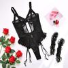 Women Sexy Bodysuit with Thigh Rings Backless Sleeveless Hollow Out Thin See-through Lace Flower Embroidery Spaghetti Strap Skinny Lady