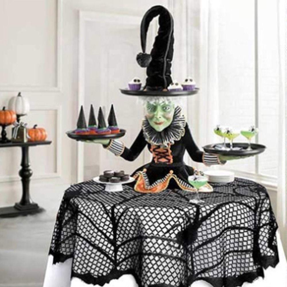 Round Spider Web Tablecloth Black Spiderweb Lace Tablecloth Table Runner   Halloween Decoration