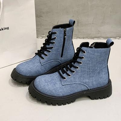 Autumn Retro Trendy Women's Combat Boots Thick Bottom Street Canvas Shoes Outdoor Women Platform Motorcycle Boots Botas Mujer