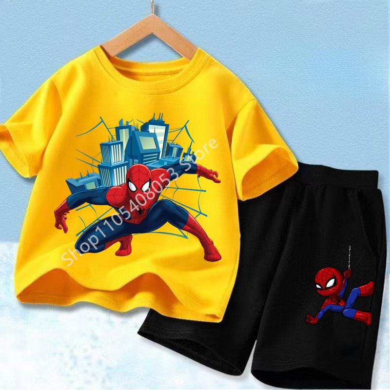 Red Spider Printed Children Print T-shirt Summer Clothes 3-12Yrs Boys Girls Short-sleeved Top+Shorts Casual Sports Set Clothing