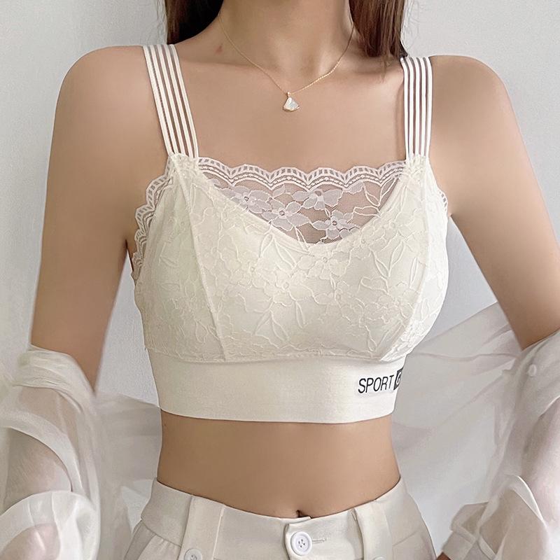 Lace Lingerie Bra for Women with Breast Pads Supports Side Breasts Plus Size Bra Vest Style Bandeau Top Strapless Bra