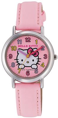 Relógio de Pulso Analógico Citizen Rosa Hello Kitty à Prova d'Água com Pulseira de Couro Q&Q Feminino (HK15-002)