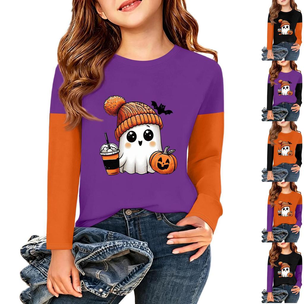 Kids' Halloween Printed Long Sleeve T-Shirt Casual Neck Top for Boys Girls