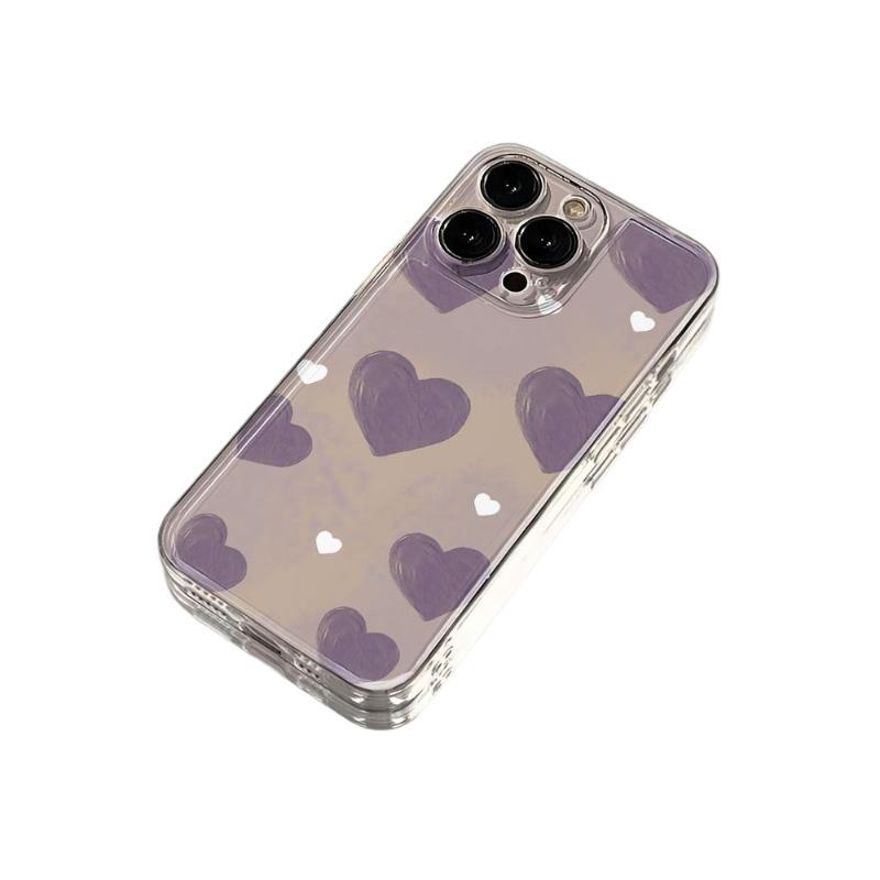 Fioletowe Serce Obraz Olejny Etui na Apple iPhone 13-16 Pro Max, Przezroczysty Design Kosmiczny