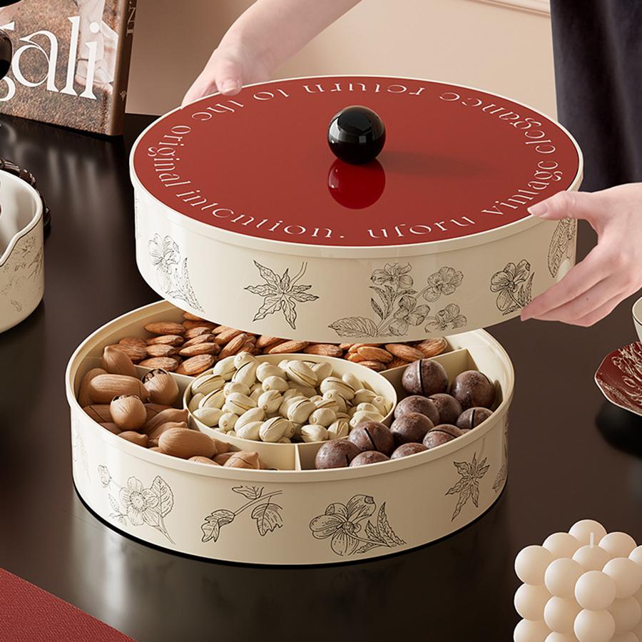 French Vintage Fruit Plate Multi-Layer Dried Fruit Sealed Snack Plate Coffee Table Candy Nut Snacks Tray for Living Room