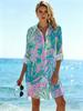 Women's Plus Size New Long Sleeve Printed Shirt Loose Fit Button Collar Beach Printed Shirt, Casual Plus Size Shirt