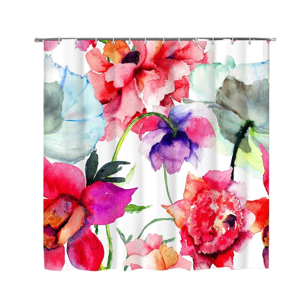 Shower Curtain Waterproof And Mildew-Proof 3D Digital Printing Plant Flower Plant Shower Curtain Bathroom Partition