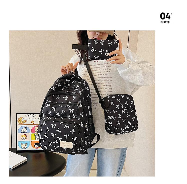 Mädchenhafter Blumen-Schleifen-Rucksack-Set - Schulrucksack im koreanischen Stil für Schüler