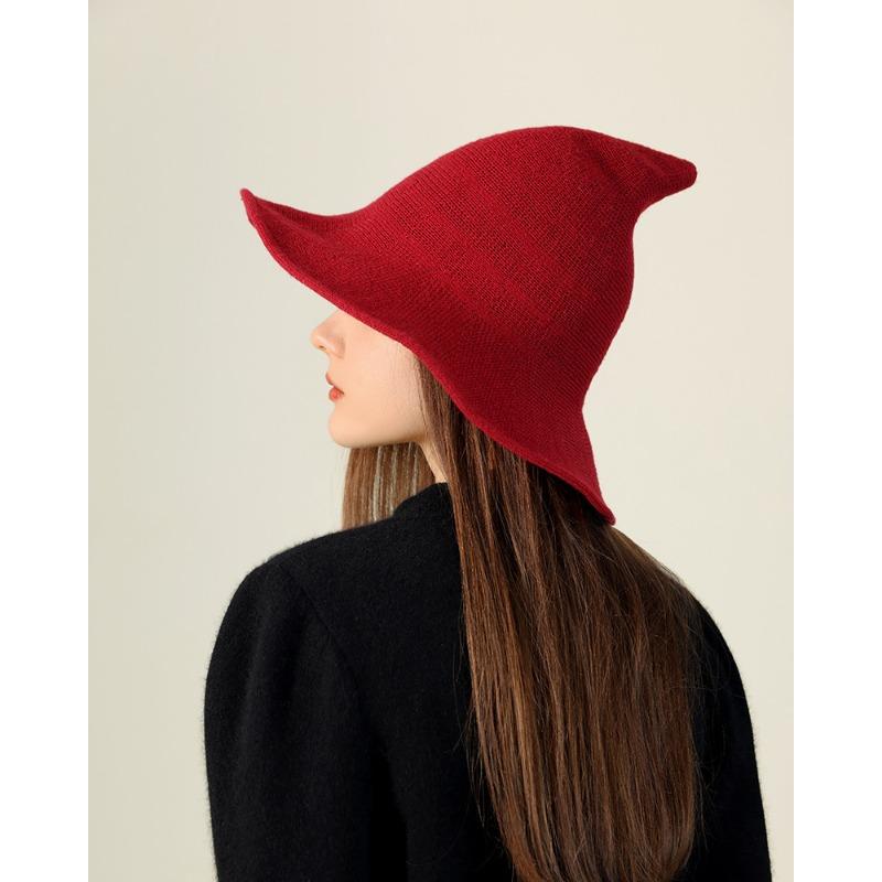 Halloween Witch Hat Foldable Knit Pointed Wizard Hat For Halloween Party