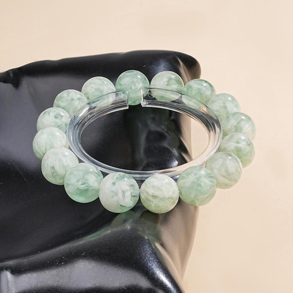 Mei Zhuo Natural Green Fluorite Snowflake Feather Crystal Bead Bracelet
