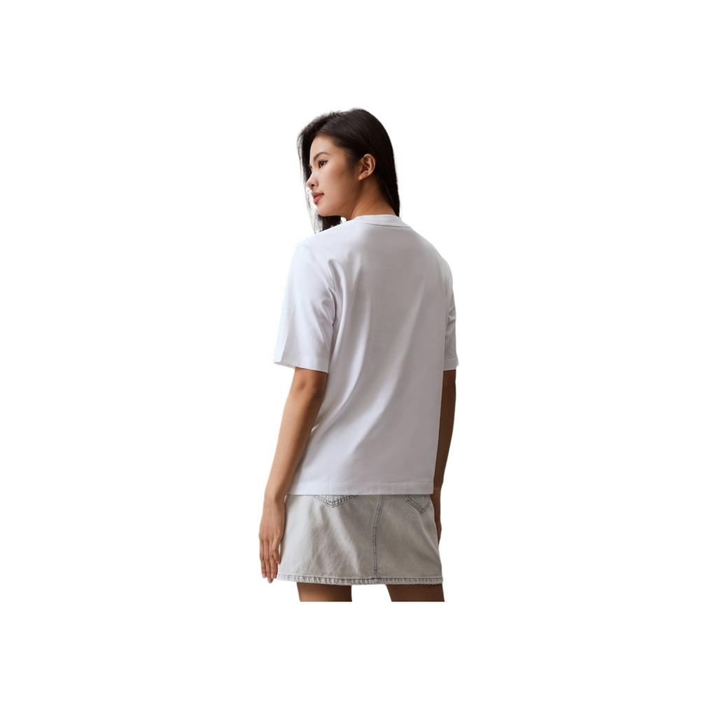 Calvin Klein Embroidered Square Logo Cotton Loose Short Sleeve T-Shirt Women Tops Moonlight-White J223466