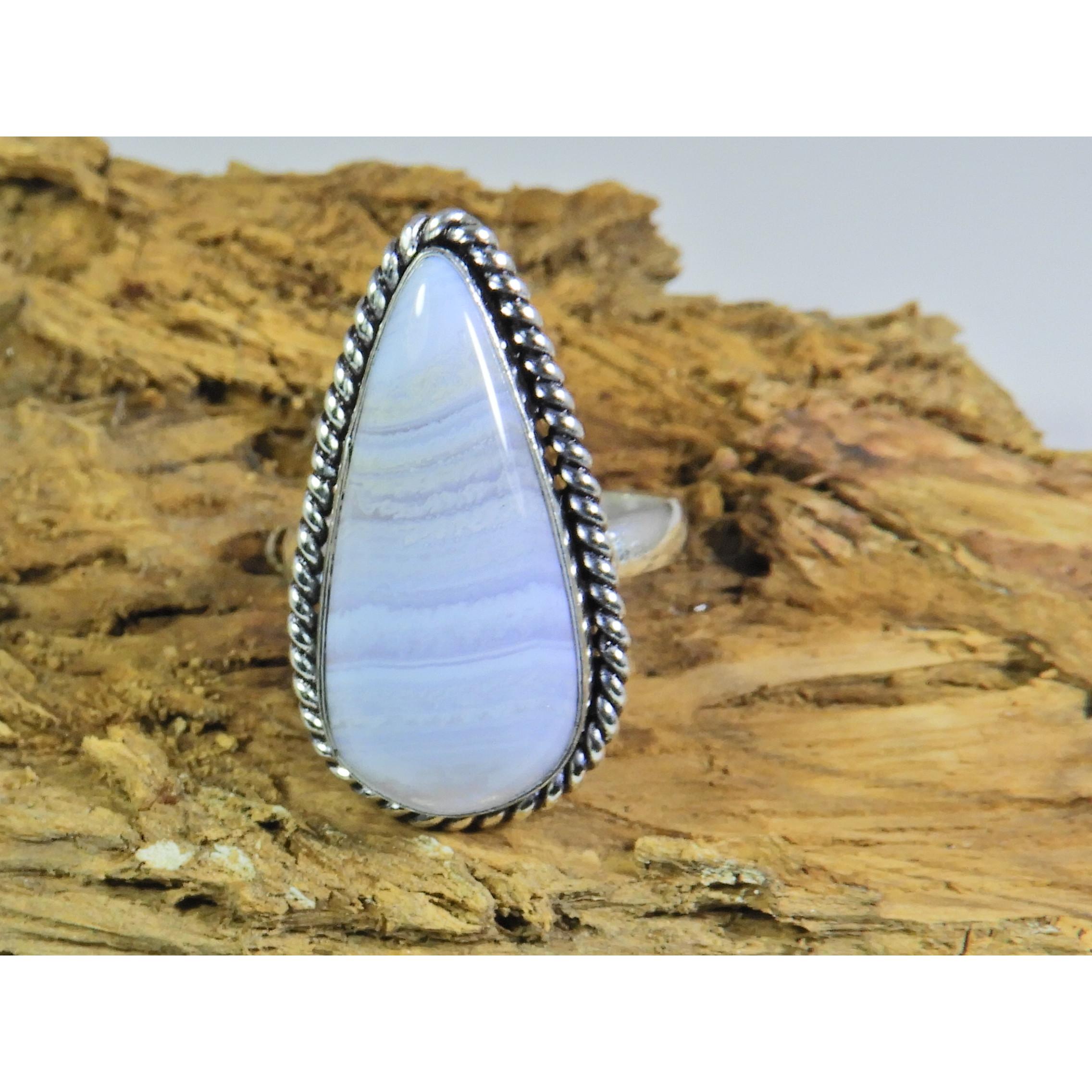 

Natural Blue Lace Agate 925 Solid Sterling Silver Ring Size US-9 PG-163