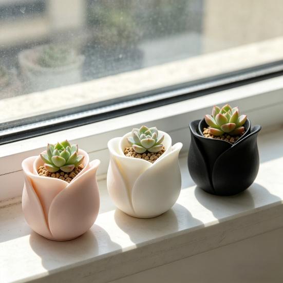 3D Printed Rose Shaped Planter Mini Flower Pot for Succulents Herbs Small Plants Cute Tiny Cactus Pot for Office Home Desktop Windowsill Garden Decor