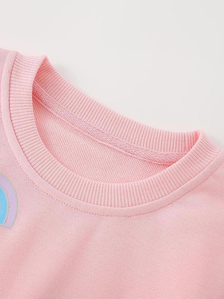 Unicorn Rainbow Print Girls' Round Neck Sweatshirt - Autumn/Winter Sportswear for 2-6 Years