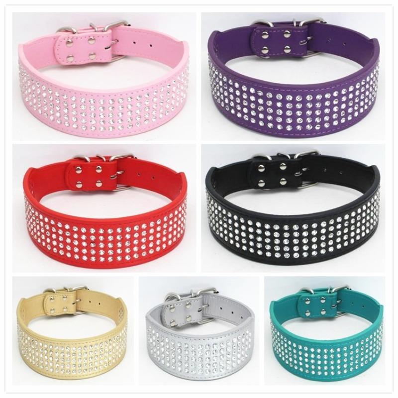 Anti-bite Collar Rhinestone Rhinestone Decorative PU Leather Collar Is Suitable for Medium To Large Dog Collar Collar