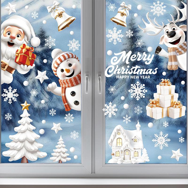 9pcs/set Christmas Window Stickers Santa Claus Xmas Tree Snowflake Glass Decal 2024 Navidad Home Decoration 2025 New Year Gifts
