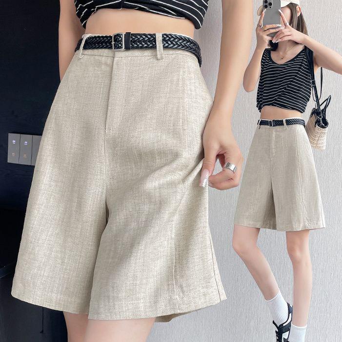 High-Waisted Tencel Linen Wide-Leg Shorts - Casual A-line Summer Style for Women