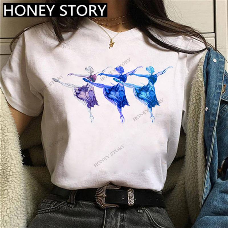 Dance Letter Print T Shirt Ballet Silhouette Monogram Print Women's T-shirt Loose Aesthetic Tops Graphic T Shirts Pro Choice