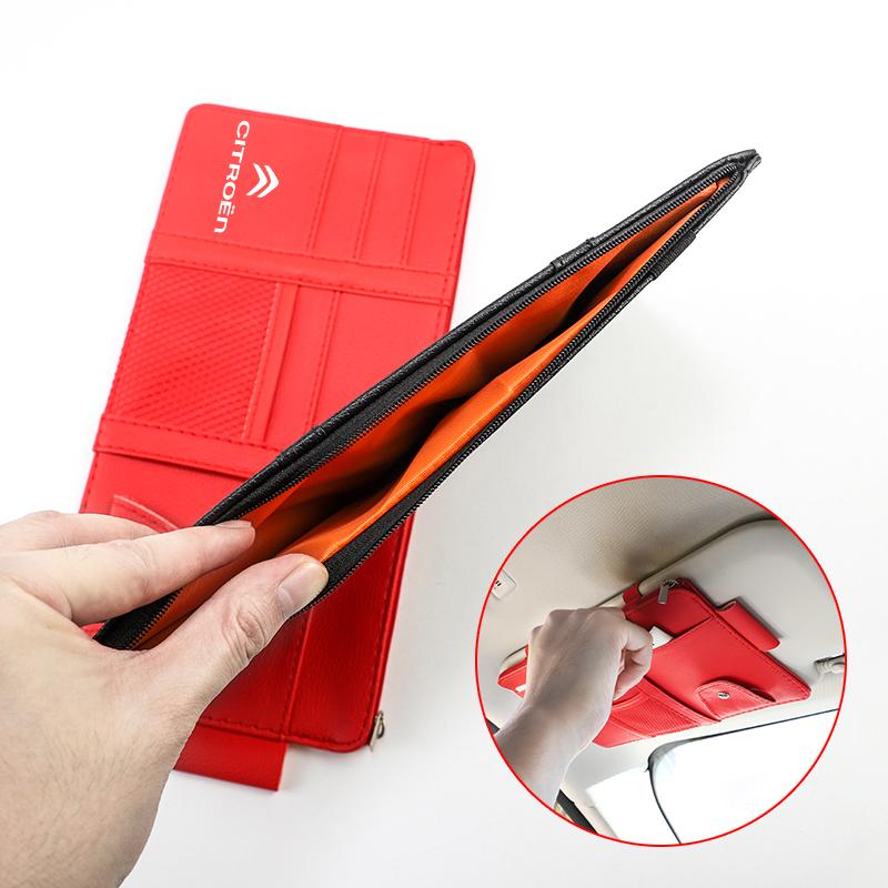 PU Leather Car Sun Visor Ticket Card Storage Bag Accessories For Citroen C1 DS3 C2 C3 Vts C4 Saxo C4L C5 C6 C8 Xsara C3-XR SEGA