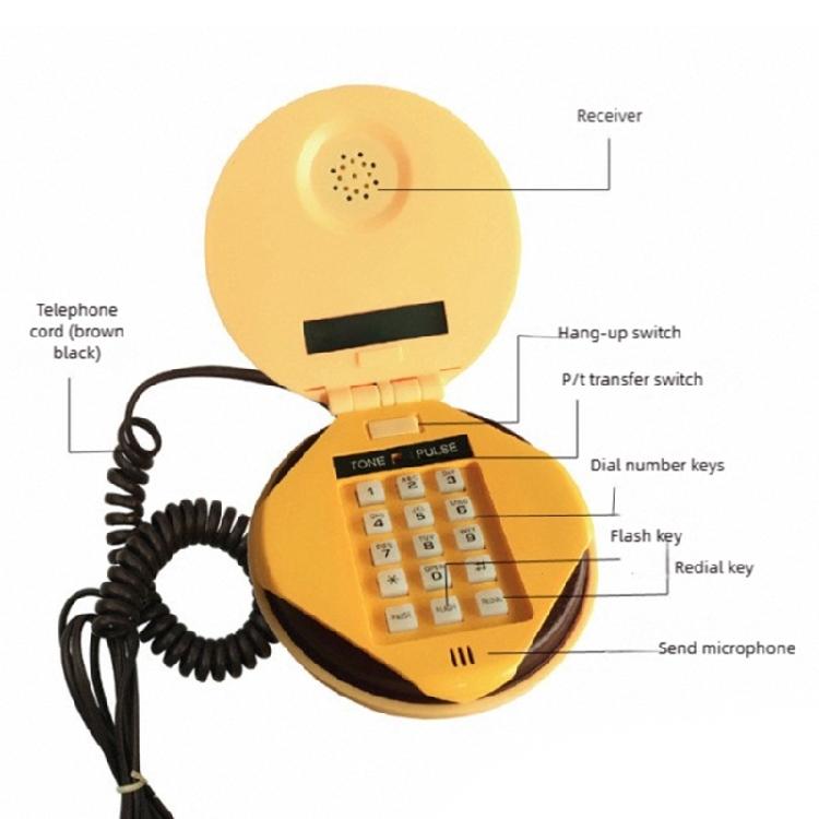 Creative Cartoon Hamburger Landline Phone Real Working Telephone Gift Decoration for Home Office Business Bathroom