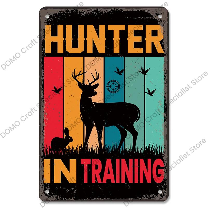 Vintage Hunting Plaque Metal Tin Signs Hunter Deer Hunt Safari Adventure Retro Metal Plate Wall Decor Hunting Club Shop Man Cave