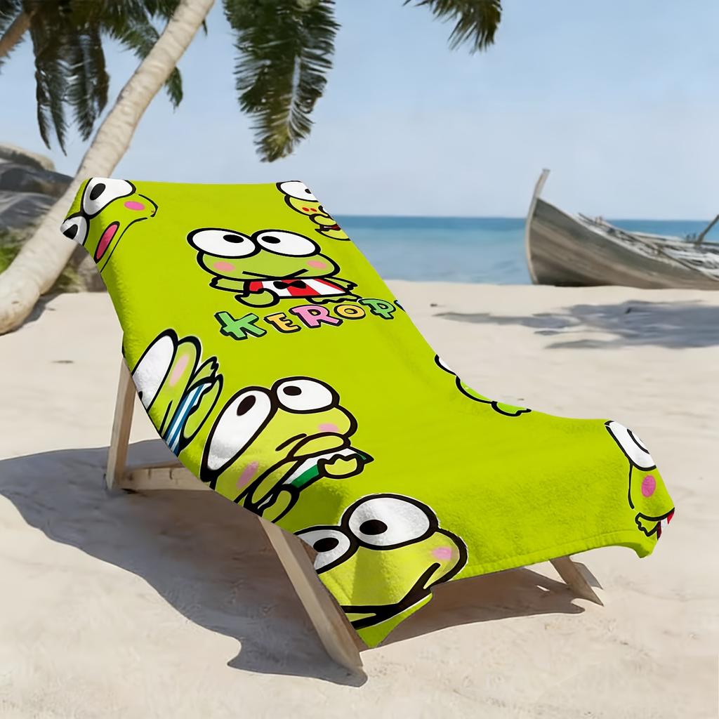 Kerokerokeroppi Print Beach Towel Cute Sanrio Frog Cartoon Quick Dry Microfiber Towel for Kids Adults Beach Pool Gym