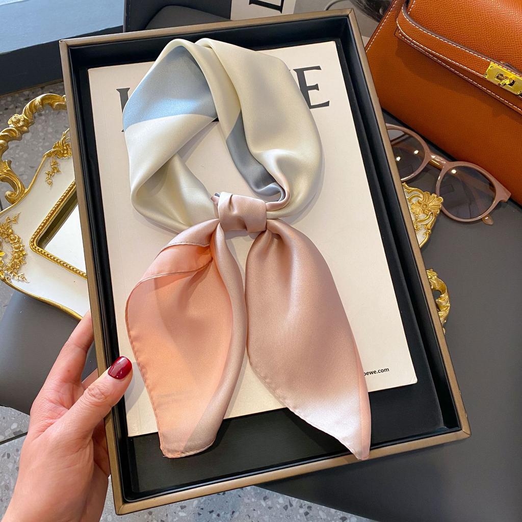 Neckerchief Female Luxury Square Scarf For Women Silk Feeling Shawl Satin Hijab Fashion Wraps Hair Bands Ribbon Headband Bandann