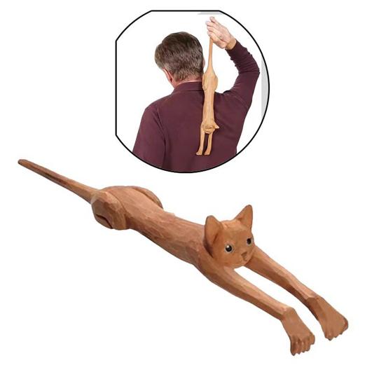 Yousheng Wooden Cat Back Scratcher Portable Animal Shape Long Handle Hard-to-Reach Areas Itching Relief Back Scratcher Massager