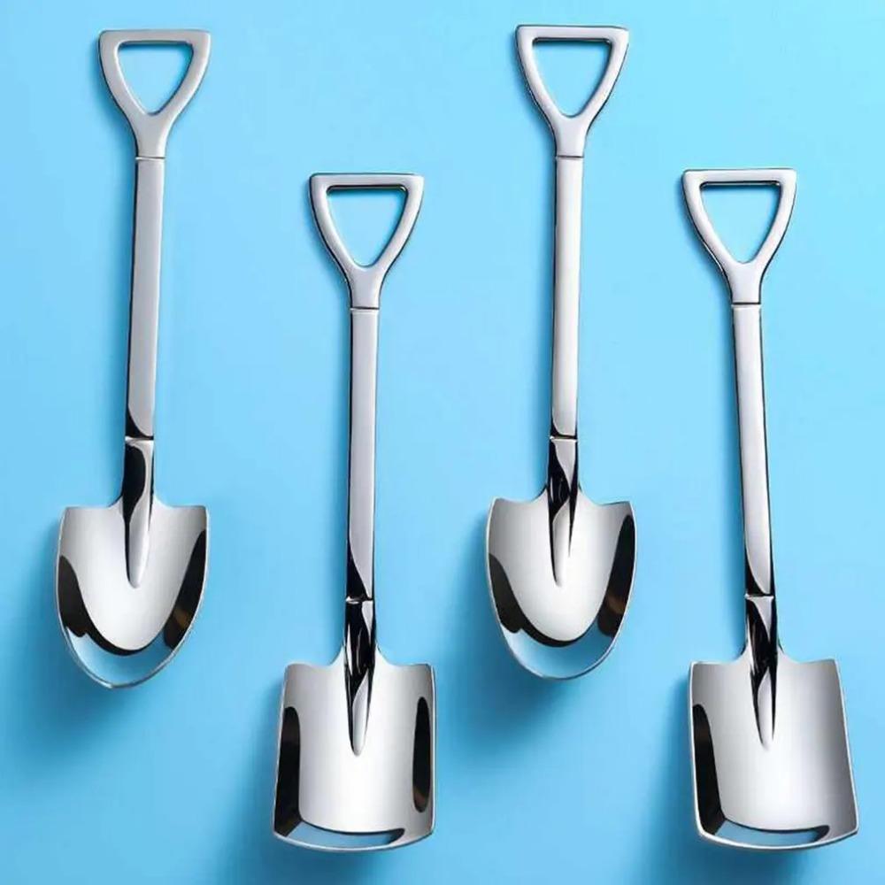 20pcs Creative Shovel Coffee Spoon Stainless Steel Shovel Shape Dessert Spoon Fruit Watermelon Ice Cream Cake Spoons Kitchen Tableware