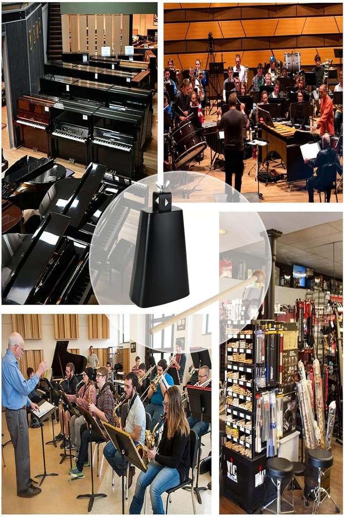 YFFSFDC Kuhglocken-Percussion-Set mit langlebigem Musikinstrument 4-Zoll-Schlägel,