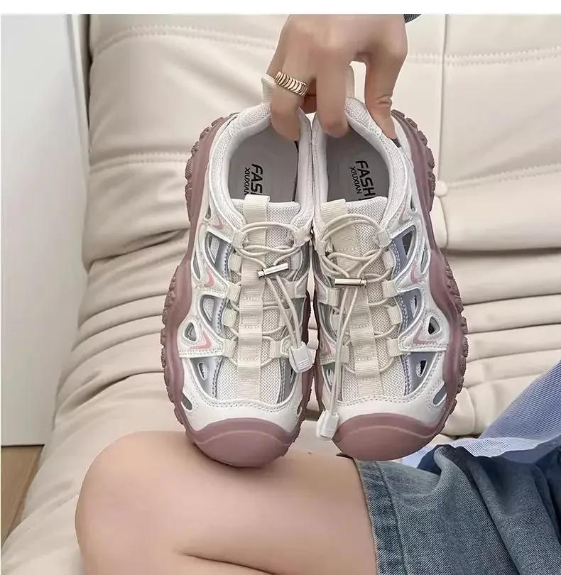 

Женская повседневная обувь на плоской подошве с эластичной лентой, круглый носок, женская обувь для отдыха, альпинизма, полая, дышащая, zapatillas de mujer 40 розовый