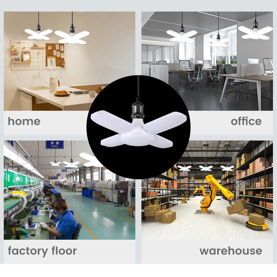 E27 LED Bulb 85-265V AC,Foldable Fan Shape Design for Ceiling Lights,Garage Warehouse Lighting,3000K/6500K Daylight White,Energy