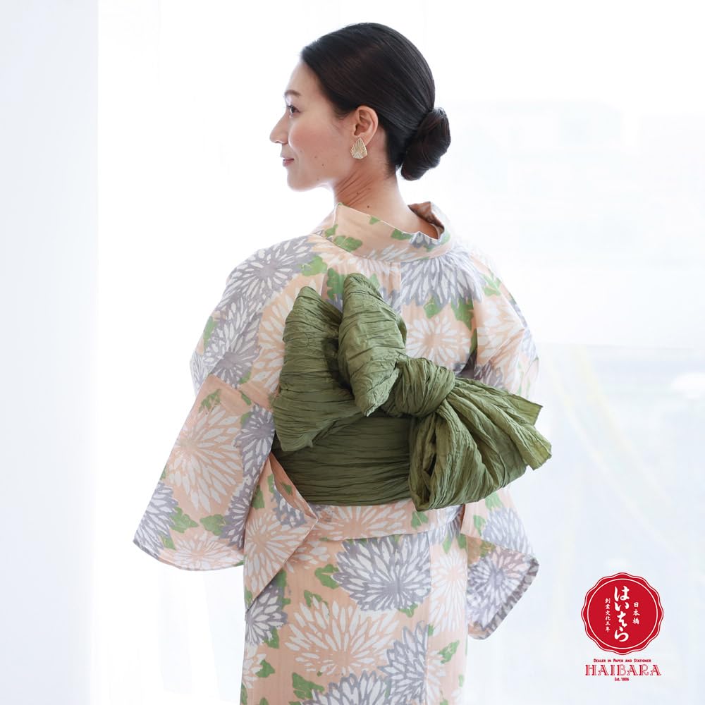 Kyoto Kimono Yuzen Yukata from Made In Cotton Small Chrysanthemum Women's (Single Item) Nihonbashi/Haibara, Japan, High-Quality Kimono, (Coral Green)