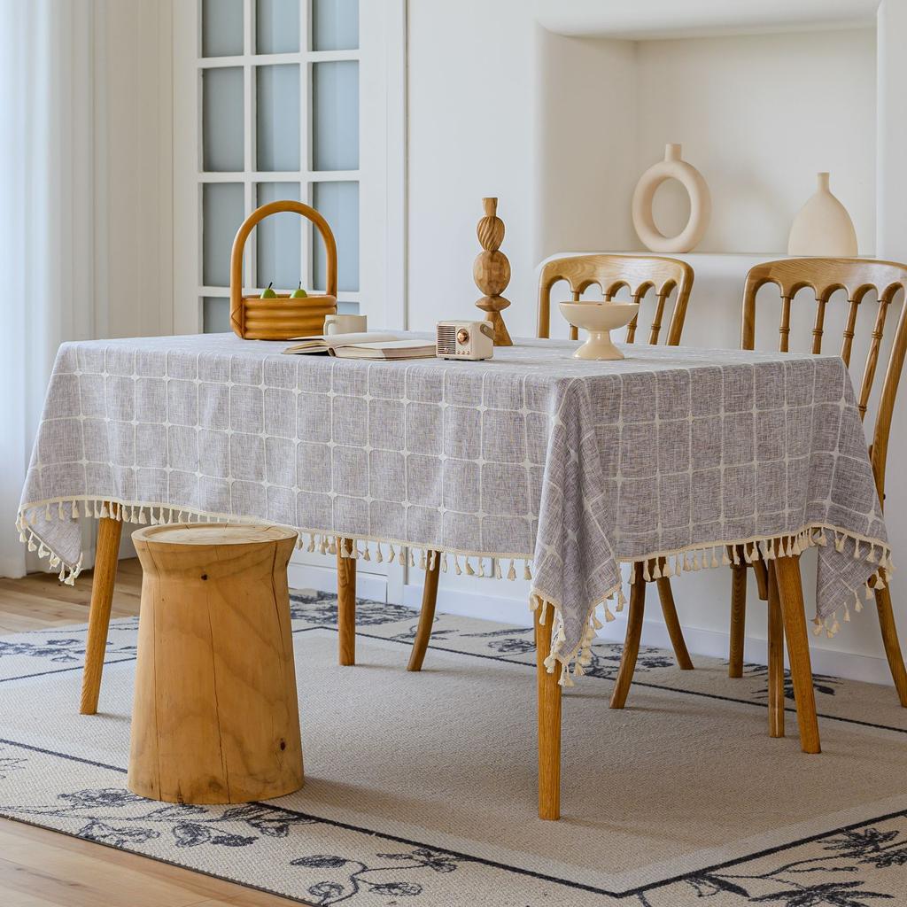 Embroidered Checkered Universal Dining Table Cloth Decorative Tablecloth Cover Cloth North Tablecloth Table Mat Cotton And Linen