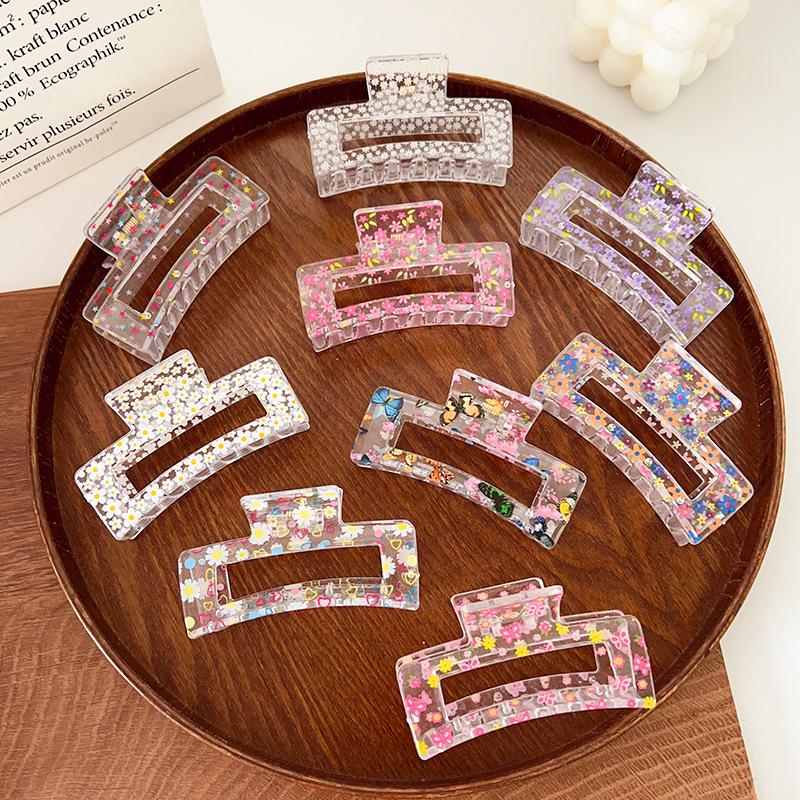 Transparent Square Print Shark Hair Clip for Women - Updo Accessory