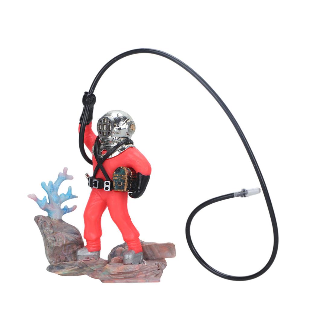 Red Diver Aquarium Treasure Sculpture Resin Fish Tank Ornament Bubble Effect Underwater Decor Desktop Decoration Photo Props