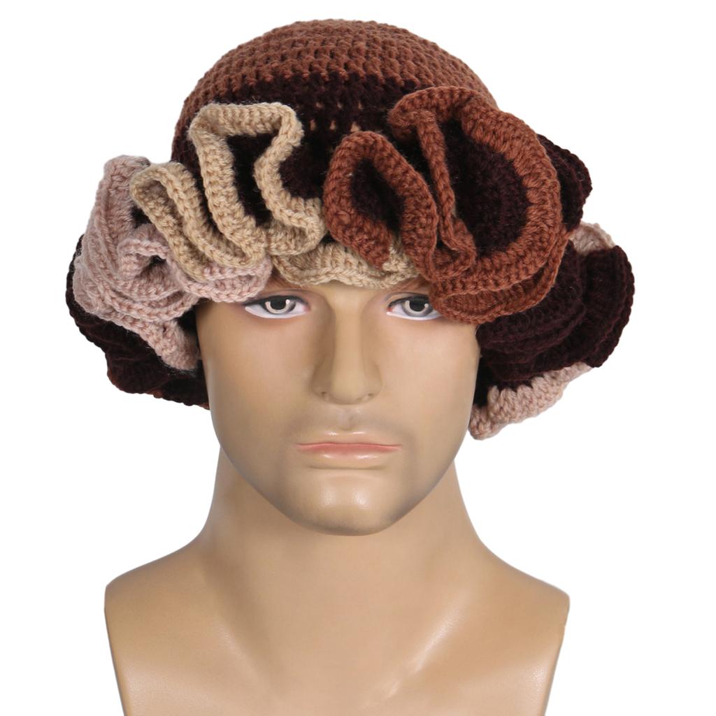 Handmade Crochet Bucket Hat for Woman Teen Outdoor Commute Fisherman Hat Ruffled Brim Winter Windproof Carnival Hat