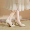 599-61 Temperament thin heels high heels women's new nude skirt fairy gentle soft leather beautiful bridesmaid shoes