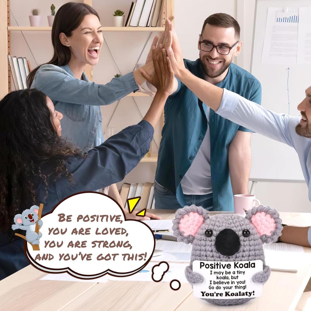 Funny Positive Crochet Koala Doll With Card Home Room Decoration Handmade Knitted Animals Koala Office Desktop Ornament Gifts