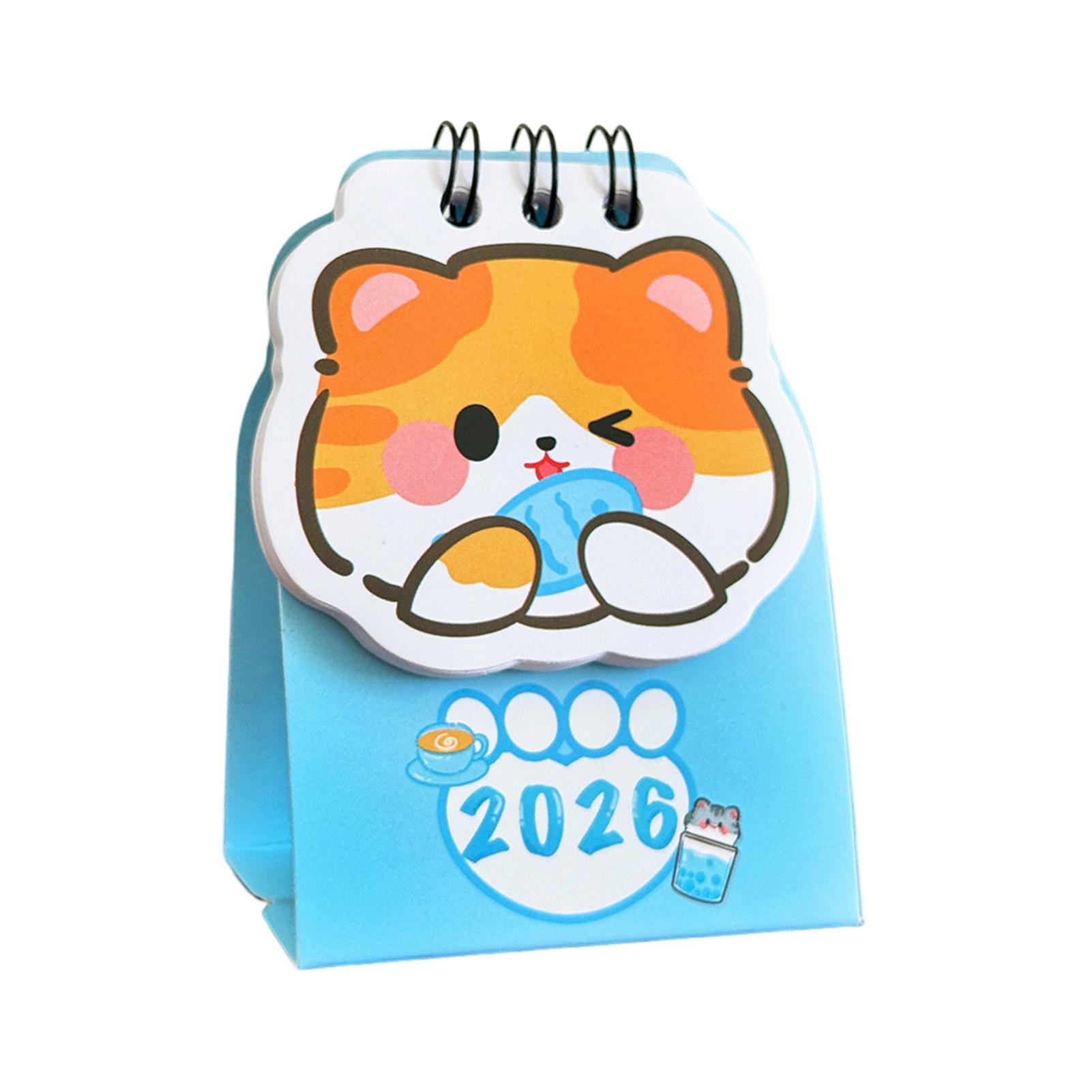 

2026 Desk Calendar Cute Cat Themed Mini for Students Double Coil Design Small Format Calendar Whimsical Illustration Student
