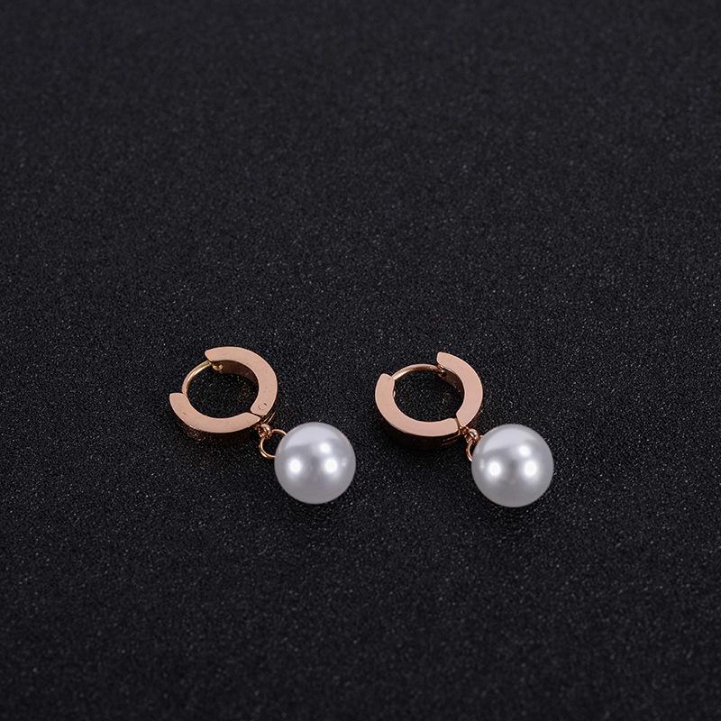 

18K Rose Gold-Plated Titanium Steel Pearl Ear Cuffs & Hoops for Women.